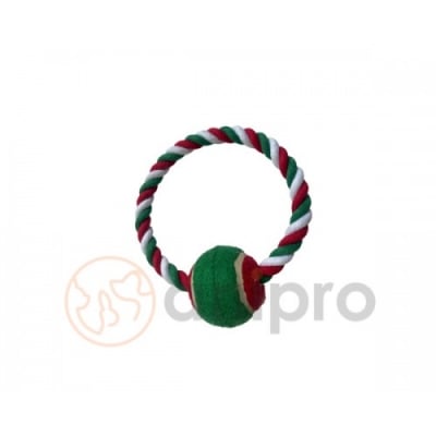 anipro Играчка въже кръг с топка бяло/зелено/червено 18 см, 125-135 г