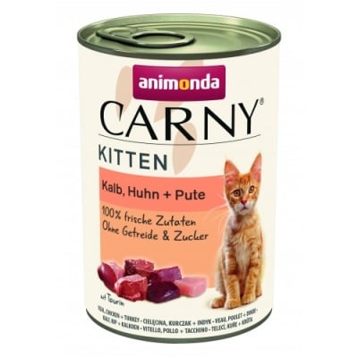 Carny Kitten телешко + пиле + пуйка 400 г (6 бр./стек)