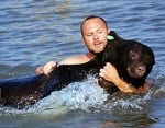 Човек спасява давеща се мечка