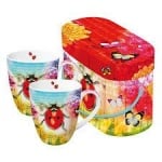 Комплект порцеланови чаши Ladybug & Flowers - 2 броя