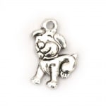 Висулка метална куче 16.5x11x2 мм дупка 2 мм цвят сребро -10 броя