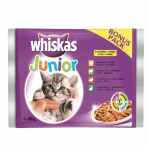 Whiskas - Pouch Junior пауч за котки от 1 до 12 месеца, пилешко месо, 4 х 100 гр.