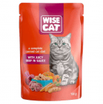 WISE CAT, пауч за котки парченца, говеждо в сос, 100гр 12 бр.