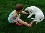 Дете и куче на трева