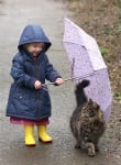Дете с чадър и котка