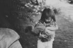 Момиченце прегръща котка