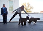 Заедно с двете си кучета Мишел Обама посреща коледната елха в Белия дом